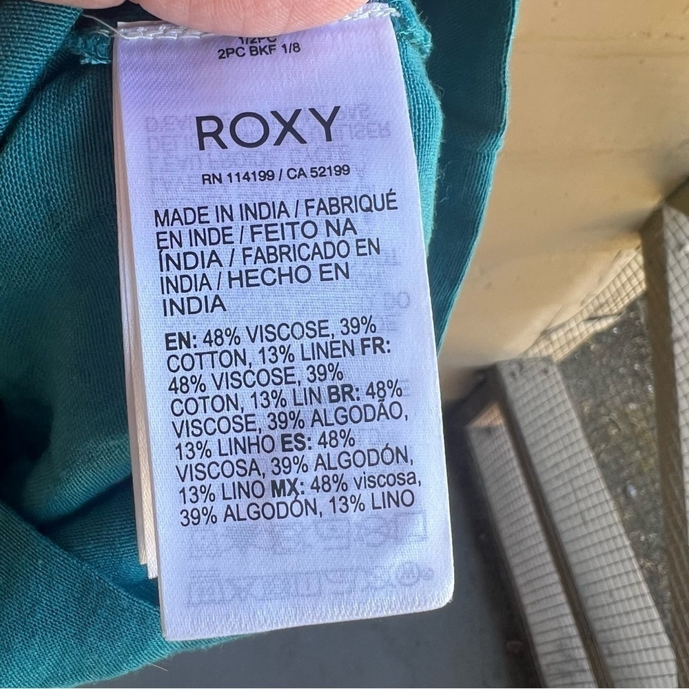 ROXY Mind Trip Jumpsuit Sz S Biscay Bay Teal Waist Tie Smocked Back Linen Blend - Picture 7 of 10